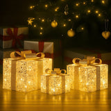 Darrahopens Occasions > Christmas > Outdoor Decorations & Lights Christabelle Set of 3 Battery Operated Golden Christmas Gift Boxes w/Warm White LED Lights Indoor Decorative Holiday