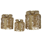 Darrahopens Occasions > Christmas > Outdoor Decorations & Lights Christabelle Set of 3 Battery Operated Golden Cylindrical Christmas Gift Boxes w/Warm LED Lights Indoor Holiday Present