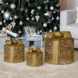 Darrahopens Occasions > Christmas > Outdoor Decorations & Lights Christabelle Set of 3 Battery Operated Golden Cylindrical Christmas Gift Boxes w/Warm LED Lights Indoor Holiday Present