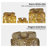 Darrahopens Occasions > Christmas > Outdoor Decorations & Lights Christabelle Set of 3 Battery Operated Golden Cylindrical Christmas Gift Boxes w/Warm LED Lights Indoor Holiday Present