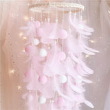 Darrahopens Occasions > Christmas > Outdoor Decorations & Lights Pink Boho Pom Pom Feather Dreamcatcher - Whimsical Hanging Mobile for Girls Bedroom & Nursery Decor