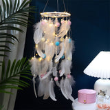 Darrahopens Occasions > Christmas > Outdoor Decorations & Lights Pink Boho Pom Pom Feather Dreamcatcher - Whimsical Hanging Mobile for Girls Bedroom & Nursery Decor