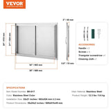 Darrahopens Occasions > Christmas > Outdoor Decorations & Lights VEVOR BBQ Access Door, 889x610 mm Double Outdoor Kitchen Door, Stainless Steel Flush Mount Door, Wall Vertical Door with Handles, for BBQ Island, Grilling Station, Outside Cabinet