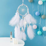 Darrahopens Occasions > Christmas > Outdoor Decorations & Lights White Boho Pom Pom Feather Dreamcatcher - Whimsical Hanging Mobile for Girls Bedroom & Nursery Decor