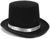 Darrahopens Occasions > Costumes BLACK SATIN TOP HAT w Silver Ribbon Band Costume Mad Hatter Party Magician