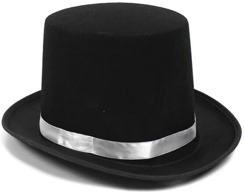 Darrahopens Occasions > Costumes BLACK SATIN TOP HAT w Silver Ribbon Band Costume Mad Hatter Party Magician