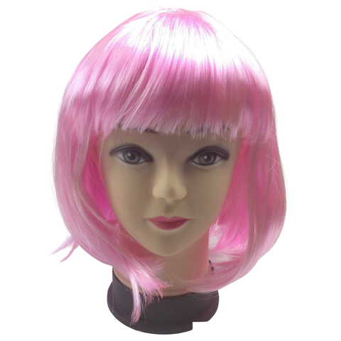 Darrahopens Occasions > Costumes Bob Wig Costume Short Straight Fringe Cosplay Party Full Hair Womens Fancy Dress - Light Pink