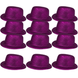 Darrahopens Occasions > Costumes > Costumes & Accessories 12x GLITTER BOWLER HAT Fancy Party Plastic Costume Cap Fun Dress Up Sparkle BULK - Purple