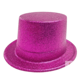 Darrahopens Occasions > Costumes > Costumes & Accessories 12x GLITTER TOP HAT Fancy Party Plastic Costume Tall Cap Fun Dress Up BULK - Hot Pink