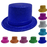 Darrahopens Occasions > Costumes > Costumes & Accessories 12x GLITTER TOP HAT Fancy Party Plastic Costume Tall Cap Fun Dress Up BULK - Mixed Colour Pack