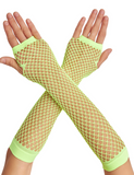 Darrahopens Occasions > Costumes > Costumes & Accessories 12x Long Elbow Length Fishnet Gloves Fingerless 70s 80s Womens Costume Party Bulk in Fluro Yellow