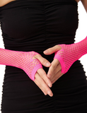 Darrahopens Occasions > Costumes > Costumes & Accessories 12x Long Elbow Length Fishnet Gloves Fingerless 70s 80s Womens Costume Party Bulk in Hot Pink