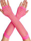 Darrahopens Occasions > Costumes > Costumes & Accessories 12x Long Elbow Length Fishnet Gloves Fingerless 70s 80s Womens Costume Party Bulk in Hot Pink