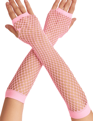 Darrahopens Occasions > Costumes > Costumes & Accessories 12x Long Elbow Length Fishnet Gloves Fingerless 70s 80s Womens Costume Party Bulk in Light Pink