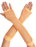 Darrahopens Occasions > Costumes > Costumes & Accessories 12x Long Elbow Length Fishnet Gloves Fingerless 70s 80s Womens Costume Party Bulk in Orange