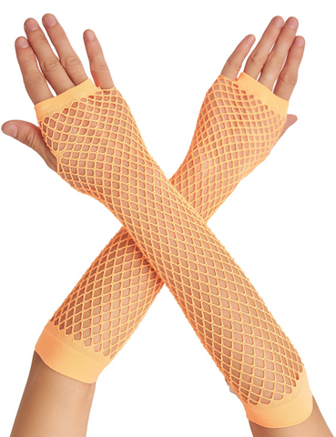 Darrahopens Occasions > Costumes > Costumes & Accessories 12x Long Elbow Length Fishnet Gloves Fingerless 70s 80s Womens Costume Party Bulk in Orange