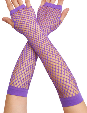 Darrahopens Occasions > Costumes > Costumes & Accessories 12x Long Elbow Length Fishnet Gloves Fingerless 70s 80s Womens Costume Party Bulk in Purple