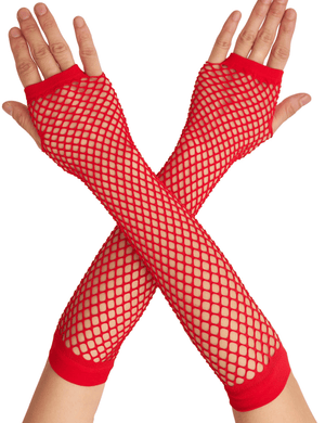 Darrahopens Occasions > Costumes > Costumes & Accessories 12x Long Elbow Length Fishnet Gloves Fingerless 70s 80s Womens Costume Party Bulk in Red