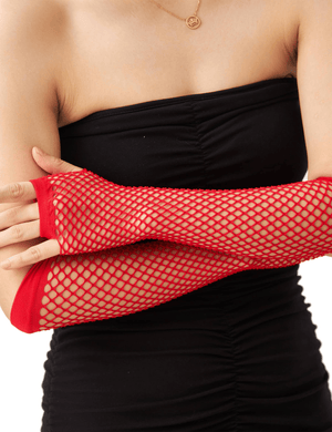 Darrahopens Occasions > Costumes > Costumes & Accessories 12x Long Elbow Length Fishnet Gloves Fingerless 70s 80s Womens Costume Party Bulk in Red