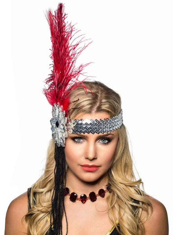 Darrahopens Occasions > Costumes > Costumes & Accessories 1920s Deluxe Flapper Headband in Red and Silver