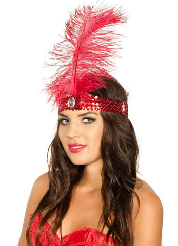Darrahopens Occasions > Costumes > Costumes & Accessories 1920s Red Sequin Flapper Headband with Red Feather