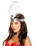 Darrahopens Occasions > Costumes > Costumes & Accessories 1920s Silver Sequin Flapper Headband with White Feather