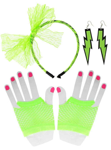 Darrahopens Occasions > Costumes > Costumes & Accessories 1980s Neon Green 3 Piece Costume Accessory Set