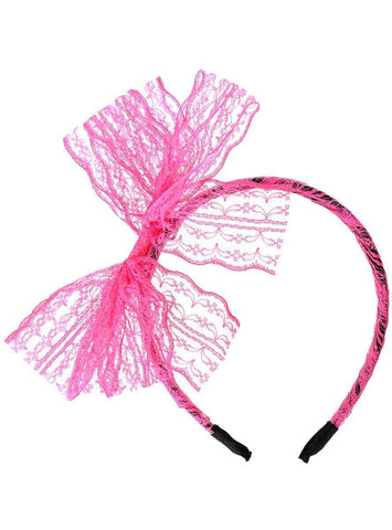 Darrahopens Occasions > Costumes > Costumes & Accessories 1980s Neon Pink and Black Lace Bow Costume Headband