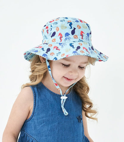 Darrahopens Occasions > Costumes > Costumes & Accessories 2-Pack Blue Seahorse Pattern Kids Sun Hat and Travel Beach Fisherman Cap(M Size for Head Circumference 52-54) - Breathable UV Protection Cap