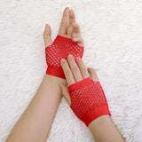 Darrahopens Occasions > Costumes > Costumes & Accessories 24 Pair Fishnet Gloves Fingerless Wrist Length 70s 80s Costume Party Bulk - Red