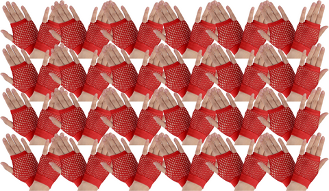 Darrahopens Occasions > Costumes > Costumes & Accessories 24 Pair Fishnet Gloves Fingerless Wrist Length 70s 80s Costume Party Bulk - Red