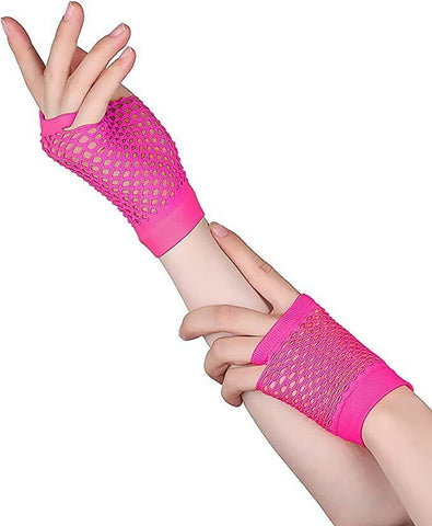 Darrahopens Occasions > Costumes > Costumes & Accessories 24 Pair Fishnet Gloves Fingerless Wrist Length 70s 80s Costume Party - Hot Pink
