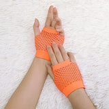 Darrahopens Occasions > Costumes > Costumes & Accessories 24 Pair Fishnet Gloves Fingerless Wrist Length 70s 80s Costume Party - Orange