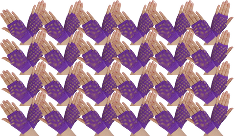 Darrahopens Occasions > Costumes > Costumes & Accessories 24 Pair Fishnet Gloves Fingerless Wrist Length 70s 80s Costume Party - Purple
