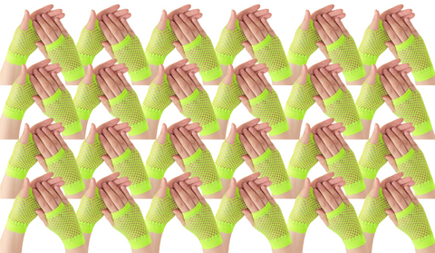 Darrahopens Occasions > Costumes > Costumes & Accessories 24 Pair Fishnet Gloves Fingerless Wrist Length 70s80s Costume Party Fluro Yellow
