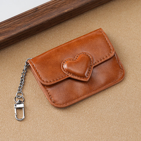 Darrahopens Occasions > Costumes > Costumes & Accessories 2PCS Brown Women's Slim PU Leather Card Holder with Cute Heart Detail and Keychain Clip - Ultra Thin Portable Card Sleeve for Daily Use and Gifting