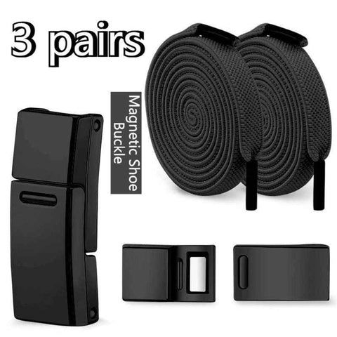 Darrahopens Occasions > Costumes > Costumes & Accessories 3-Pair Set - Magnetic Wide Elastic No-Tie Shoelaces, Lazy Magnetic Lock Stretch Laces for Kids and Adults - Black