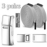 Darrahopens Occasions > Costumes > Costumes & Accessories 3-Pair Set - Magnetic Wide Elastic No-Tie Shoelaces, Lazy Magnetic Lock Stretch Laces for Kids and Adults - Gray