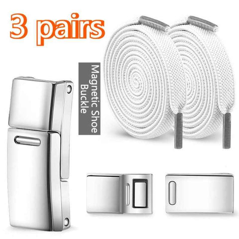 Darrahopens Occasions > Costumes > Costumes & Accessories 3 Pairs - Magnetic Wide Elastic No-Tie Shoelaces Set, Lazy Magnetic Lock Stretch Laces for Kids and Adults - White