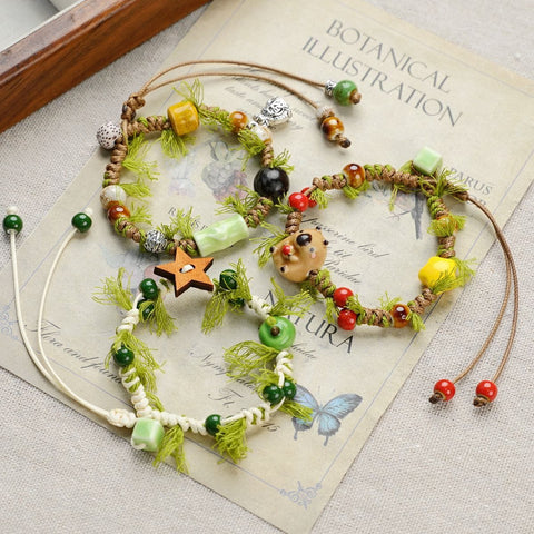 Darrahopens Occasions > Costumes > Costumes & Accessories 3-PCS Fresh & Whimsical Christmas Ceramic Braided Bracelet - Cartoon Animal Hand Rope, Artistic Hand Jewelry
