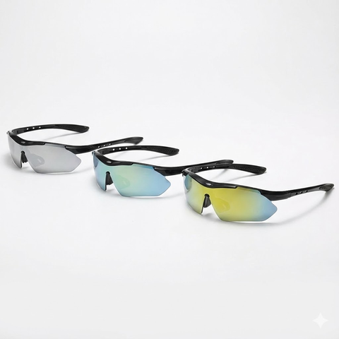 Darrahopens Occasions > Costumes > Costumes & Accessories 3 PCS Outdoor Cycling Sunglasses Set Black Frame Sports Glasses Silver Gold and Light Colorful Mirror Lenses UV Protection Unisex Running Fishing
