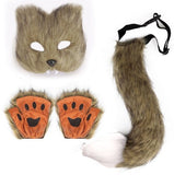 Darrahopens Occasions > Costumes > Costumes & Accessories 3-Piece Fox Costume Accessory Set – Fluffy Mask, Tail and Gloves – Suitable for Parties & Carnival （Brown）