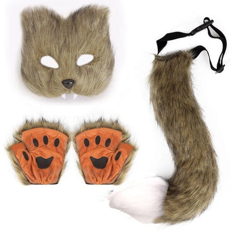 Darrahopens Occasions > Costumes > Costumes & Accessories 3-Piece Fox Costume Accessory Set – Fluffy Mask, Tail and Gloves – Suitable for Parties & Carnival （Brown）