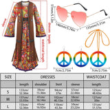 Darrahopens Occasions > Costumes > Costumes & Accessories 60s Hippie Dress Set for Women, 70s Disco Halloween Costume Outfit with Accessories