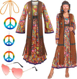 Darrahopens Occasions > Costumes > Costumes & Accessories 60s Hippie Dress Set for Women, 70s Disco Halloween Costume Outfit with Accessories
