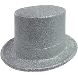 Darrahopens Occasions > Costumes > Costumes & Accessories 6x GLITTER TOP HAT Fancy Party Plastic Costume Tall Cap Fun Dress Up BULK - Silver - One Size