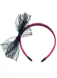 Darrahopens Occasions > Costumes > Costumes & Accessories 80s Neon Pink And Black Lace Costume Headband With Bow