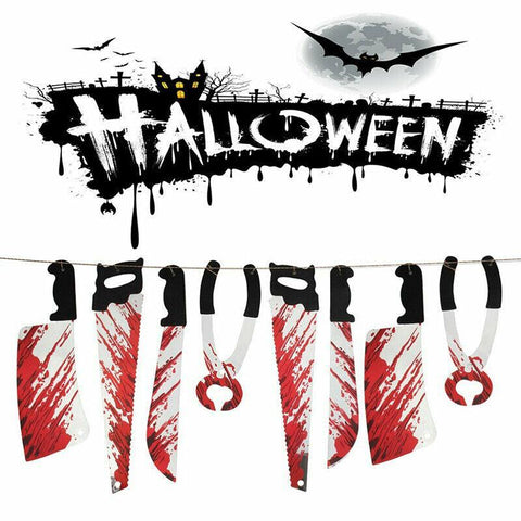Darrahopens Occasions > Costumes > Costumes & Accessories 8Pcs Hanging Bloody Weapons Halloween Horror Props Garland Banner Decoration Au