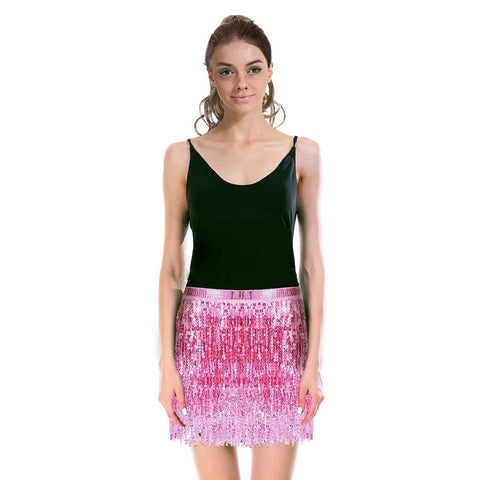 Darrahopens Occasions > Costumes > Costumes & Accessories Adult Sequin Fringe Skirt w/ Adjustable Tie Party Costume in Light Pink
