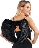 Darrahopens Occasions > Costumes > Costumes & Accessories Angel Wings, Black, Angel Costume for Women, with Halo and Black Wings, for Girls, Feather Wings Fallen Angel Wings - Black-45 cm